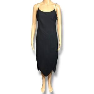 Studio Y Womens Y2K Midi Sheath Dress Beaded Spaghetti Straps LBD Black Medium